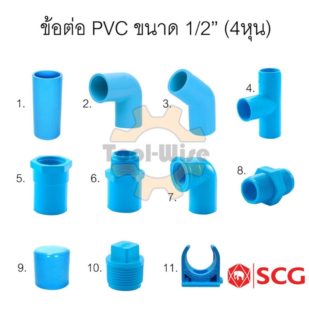 ข้อต่อประปา ข้อต่อสวมท่อพีวีซี ตรา SCG ข้อต่อพีวีซี PVC ขนาด1/2” (4หุน)
