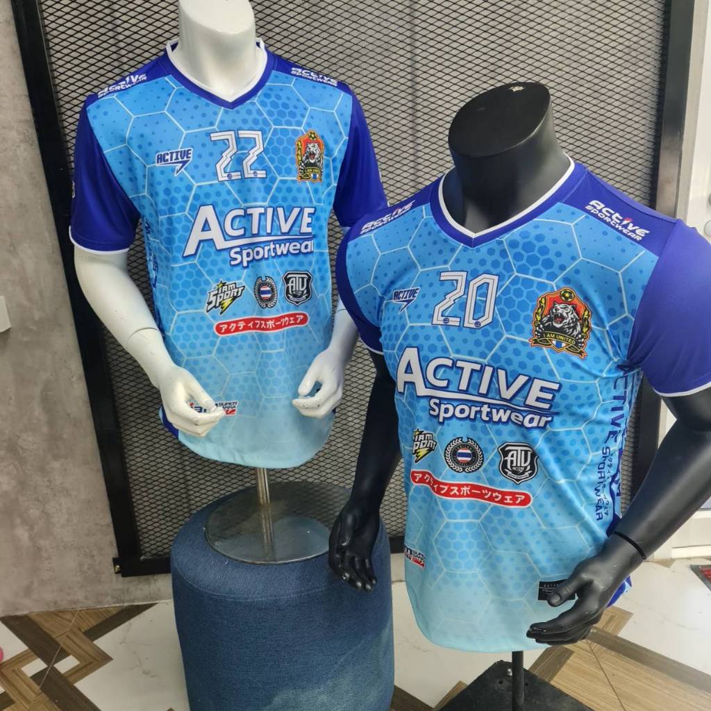 ใหม่ เสื้อกีฬาพิมพ์ลาย คอวีชายโค้ง ผ้าเม็ดข้าวสาร Y-0138
