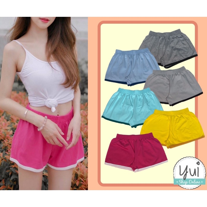 Yui กางเกงขาสั้นผู้หญิง กุ้นปลายขา SIZE S - 2XL สาวอวบใส่ได้ ผ้ายืด Cotton เอวยางยืด ใส่สบาย