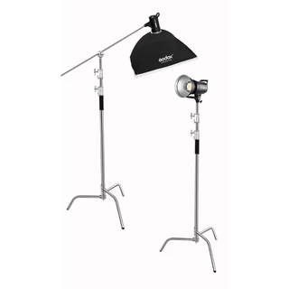 ขาตั้งไฟชนิดขาเหล็กสแตนเลสเมจิกC/Stainless steel magic leg C-Type light standปรับระดับได้ มีแขนบูม C Stand with arm boom