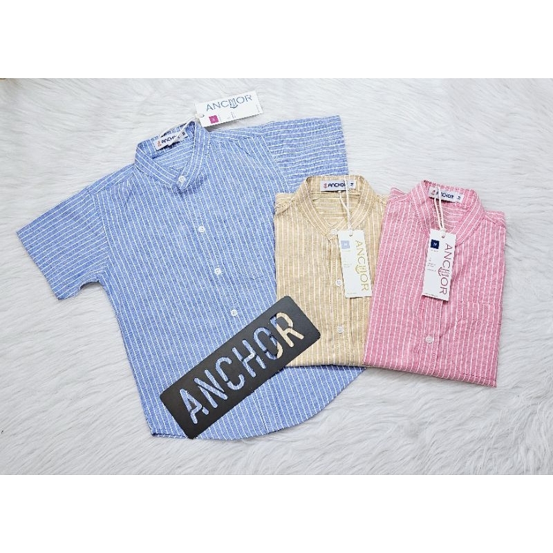 เสื้อเชิ้ตเด็กเเขนสั้นคอจีนลายทางริ้ว**1-12ขวบ