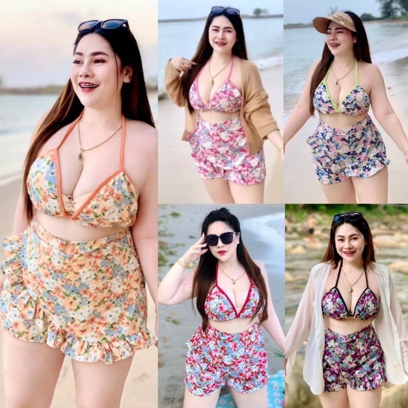 Z44 ชุดเซ็ตแซ่บทะเลสาวอวบงาน2ชิ้น บราบิกินี่+กางเกงกระโปรง อก38-46” เอว30-38” สพ.-48”