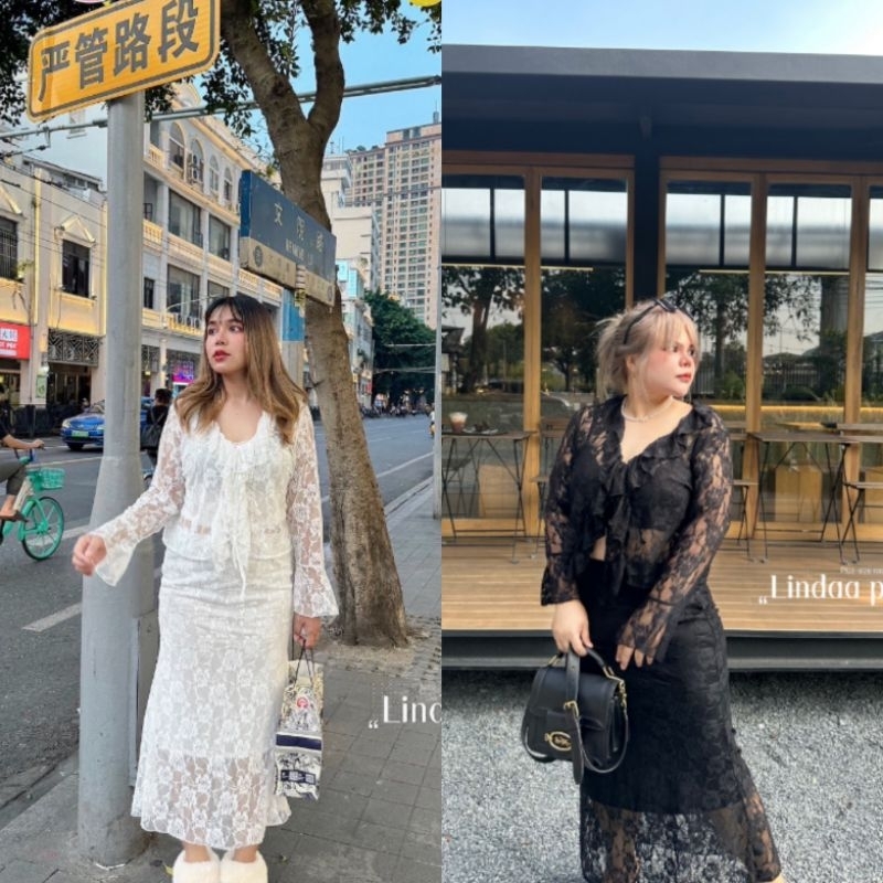 ชุดเซ็ตผ้าลูกไม้ซีทรูไซส์ใหญ่ อก40-52" เอว32-44" สาวอวบอ้วนใส่ทำบุญ Bigsize/Plussize/Chubby