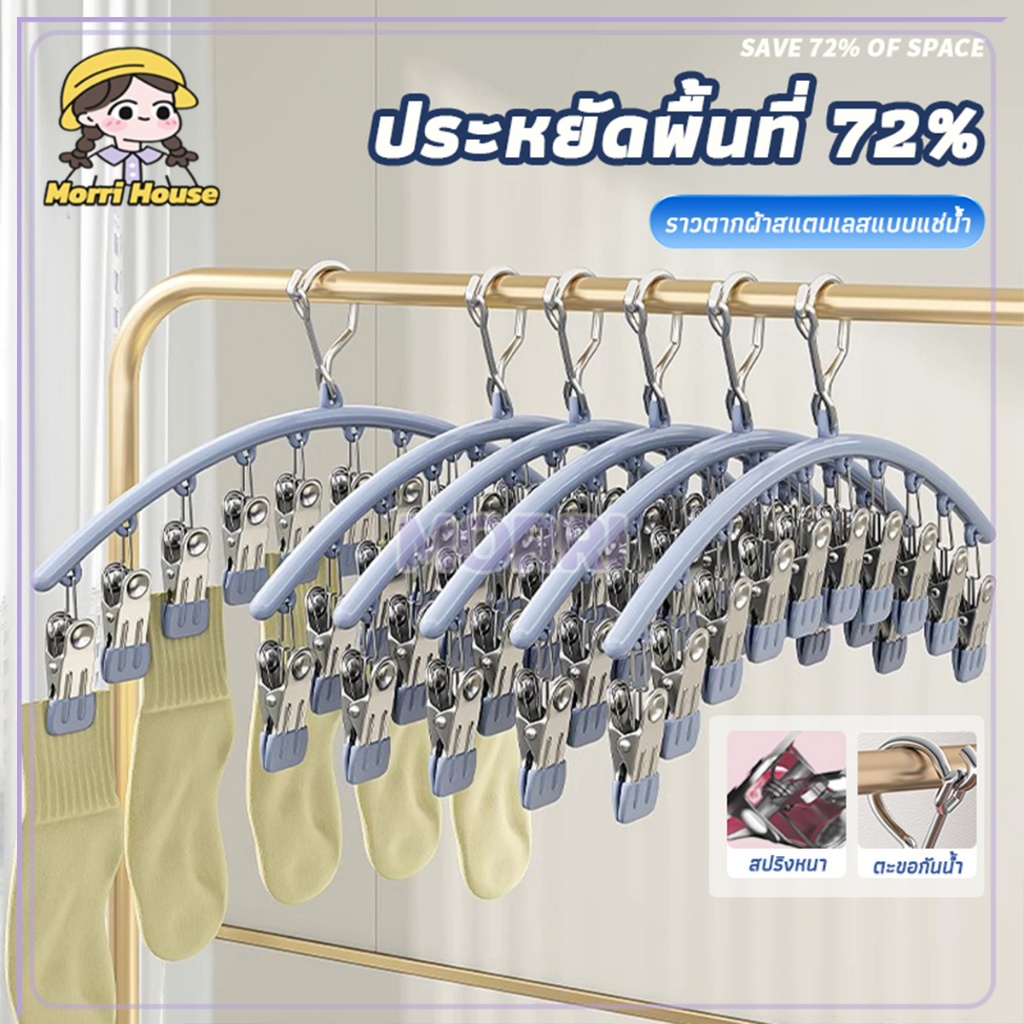 ไม้แขวนแบบหนีบ 10 ตัวหนีบ ไม้แขวนเสื้อ กันลื่น ทนทาน ไม่ทำให้เกิดรอย เเข็งเเรงน้ำหนักเบา มี4สี