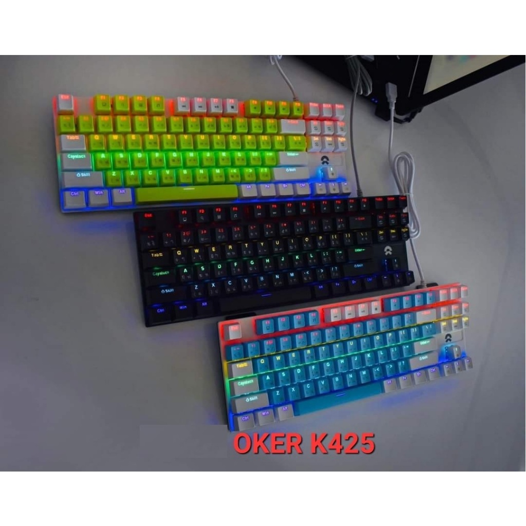 ส่งจากไทย  OKER K425 GAMING KEYBOARD MIXED BACKLIT Blue switch คีย์บอร์ด เกมมิ่ง ไฟสวย แมคคานิคอล บล