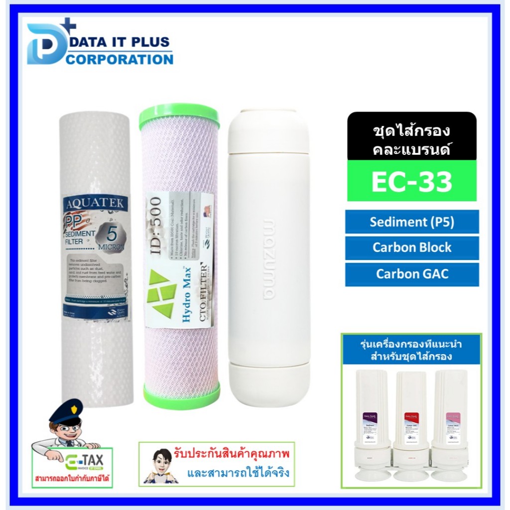 ไส้กรอง เครื่องกรองน้ำ mazuma รุ่น EC-33 และระบบ 3 ขั้นตอน ทุกรุ่น แบบคล่ะแบนด์ (คล่ะยี่ฮ้อ) ไส้กรอง