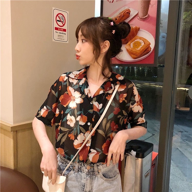 shop_sc เสื้อเชิ้ตแขนสั้นผู้หญิง เบลาส์แขนสั้น มี4ลายรุ่น#005