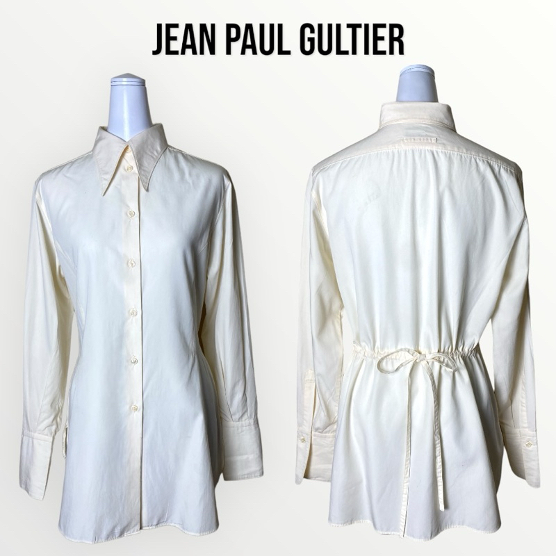 Jean Paul Gaultier JPG เสื้อคอปกแขนยาวผูกหลังสีเบจ