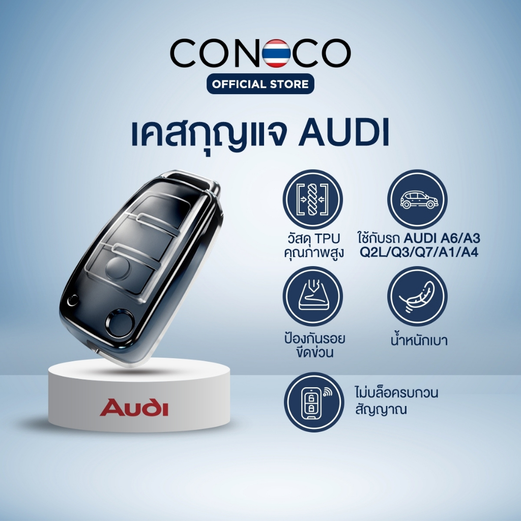 เคสกุญแจใส ขอบเงิน Audi A6/A3/Q2L/Q3/Q7/A1/A4  และรุ่นอื่นๆที่ทรงเดียวกัน