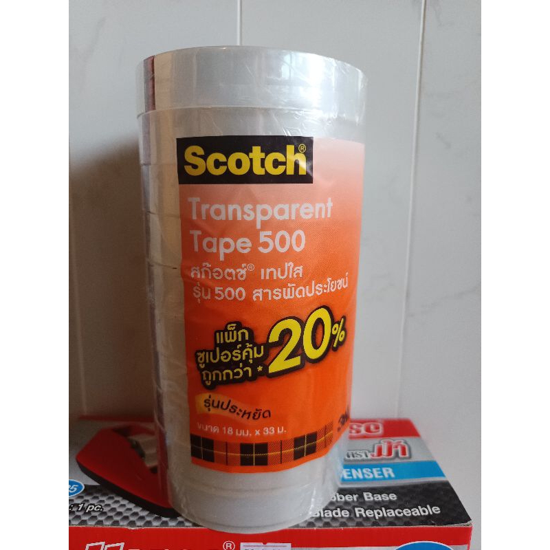 (ล้างสต๊อค) เทปใส 3M รุ่น NO.500 ขนาด 18มม. X 33 เมตร แกน 3 นิ้ว แถมฟรีกระดาษกาวย่น1 ม้วน