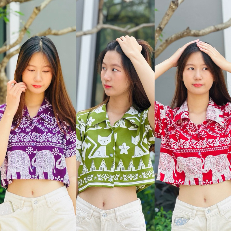 เสื้อครอปลายช้าง เสื้อแฟชั่น #พร้อมส่ง สินค้าไทยแท้💯%