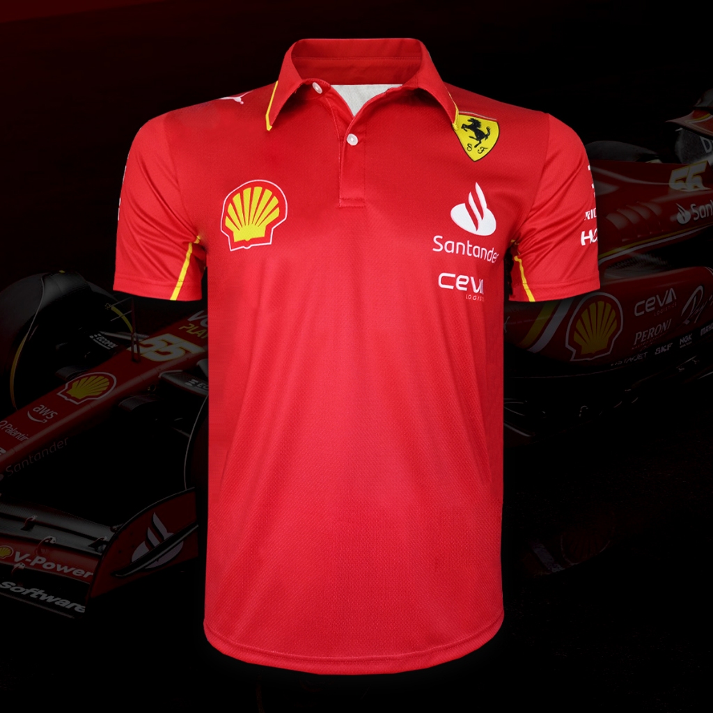 เสื้อPolo Shirt F1 เสื้อโปโลฟอร์มูลาวัน ทีม เฟอร์รารี่ เอฟวัน 2024 #FM0091 พิมพ์ทั้งตัว ไซส์ S-5XL