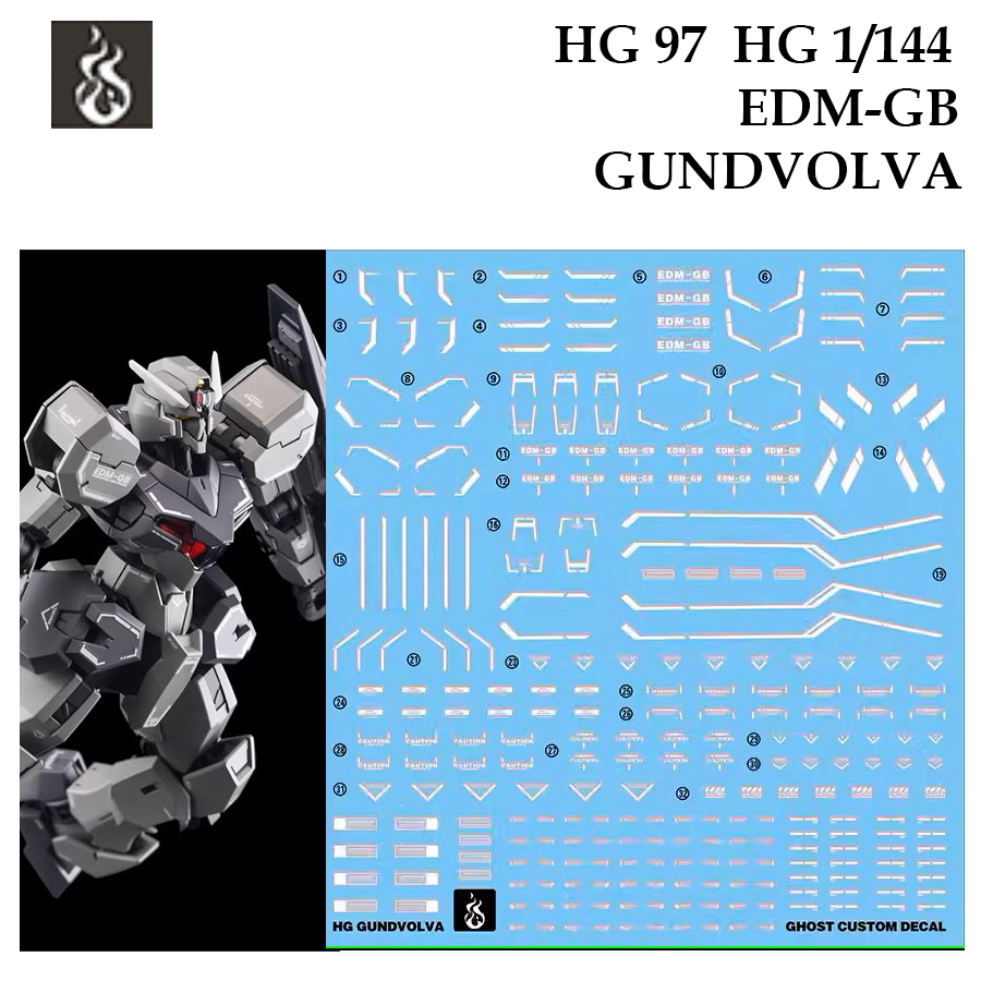 ดีคอลน้ำ [Ghost] HG 97 s EDM-GB GUNDVOLVA GUNDAM HG 1/144 WATER SLIDE DECAL FLUORESCENT MODEL KITS HG97