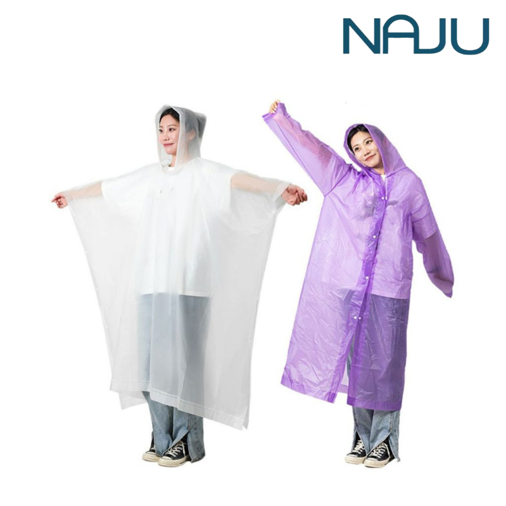 Naju เสื้อกันฝน เสื้อกันฝนผู้ใหญ่ ความยาว 150ซม. กันฝน หนาพิเศษ ชุดกันฝน เหมาะกับการเดินทาง ขับมอเตอร์ไซค์ Raincoat