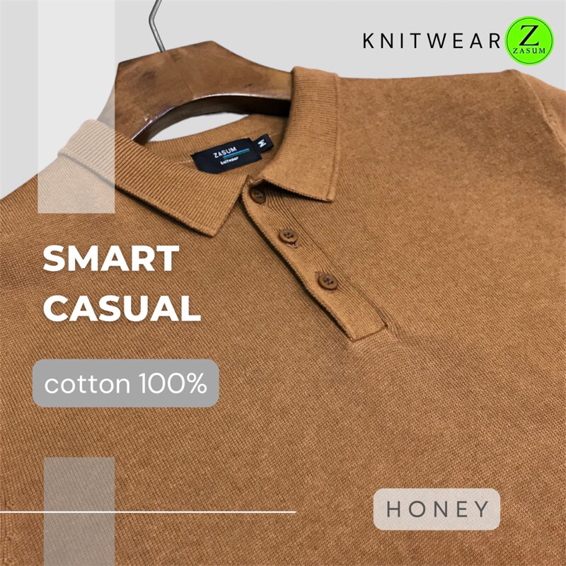 Knitwear zasum Short sleeve polo solid color แขนสั้นโปโลคอปกสีพื้น เหลืองไพล (Honey)ถักทอด้วยcotton100% เนื้อนุ่มใส่สบาย