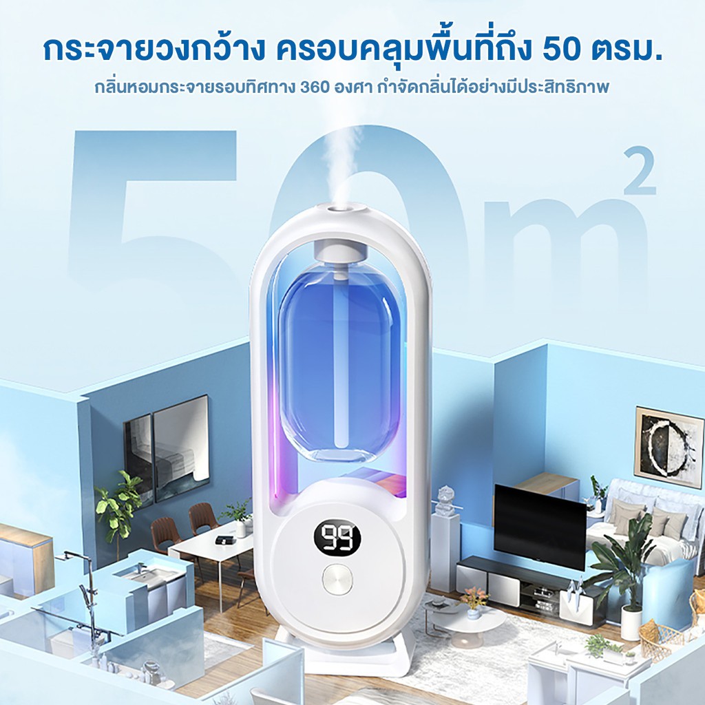 เครื่องฟอกอากาศอโรมา ฟอกอากาศ ชาร์จ USB ไฟสี LED 5 การปรับเกียร์ แบบชาร์จไฟได้ ปริมาณน้อย กระจายกลิ่นหอมยาวนาน