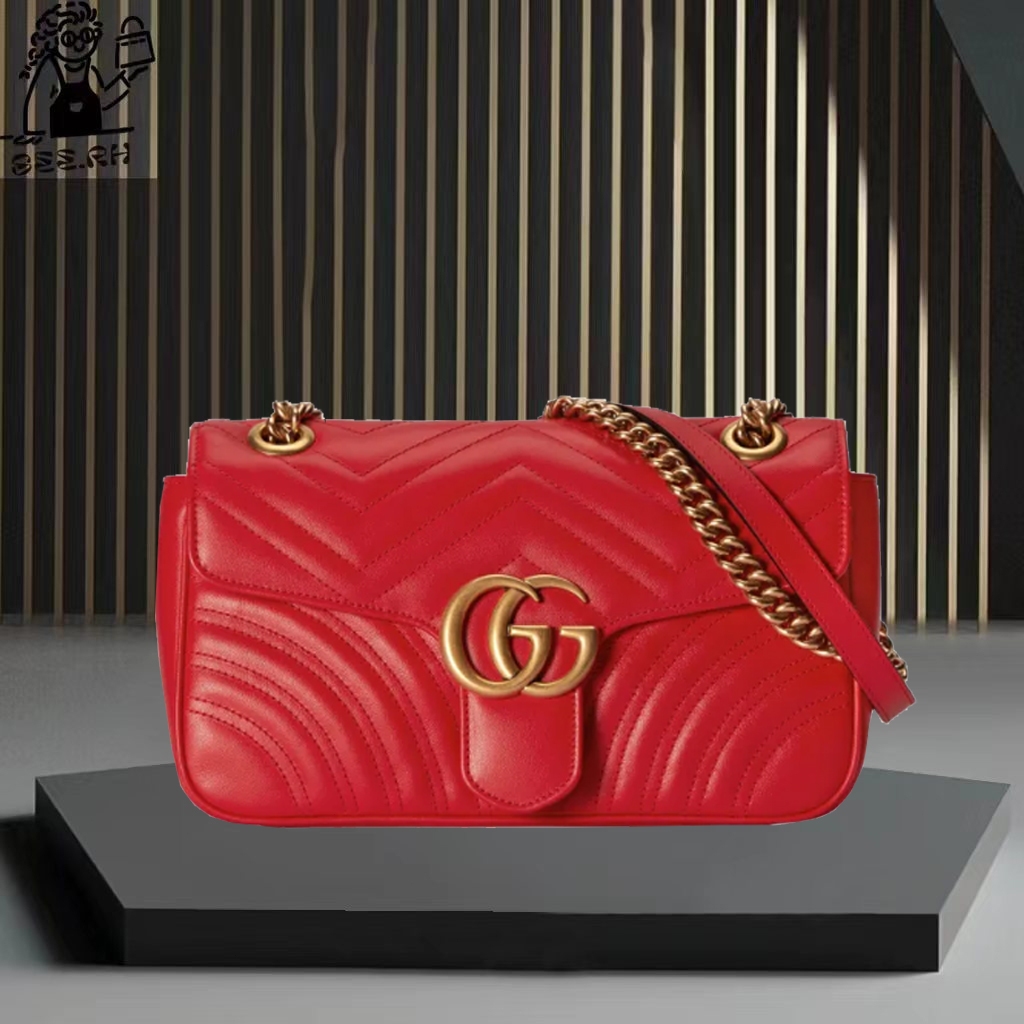 👜กระเป๋าถือ Gucci GG Marmont 26 bag matelassé shoulder bag ของแท้ 100%