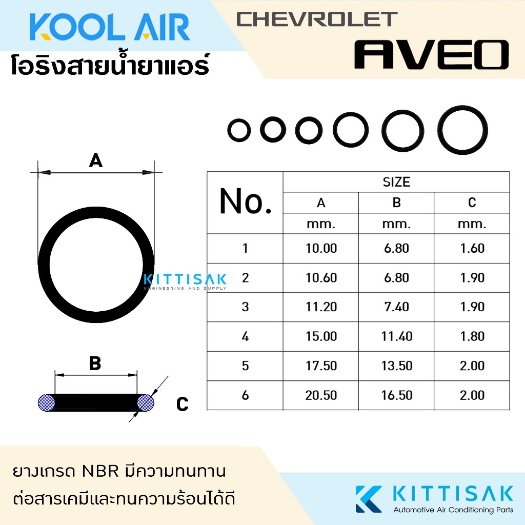 KOOL AIR ลูกยางโอริง แอร์รถยนต์ CHEVROLET AVEO ชุด 20 ชิ้น โอริง ยางโอริง ยางโอริงแอร์ ยางแอร์ - รูปที่ 4