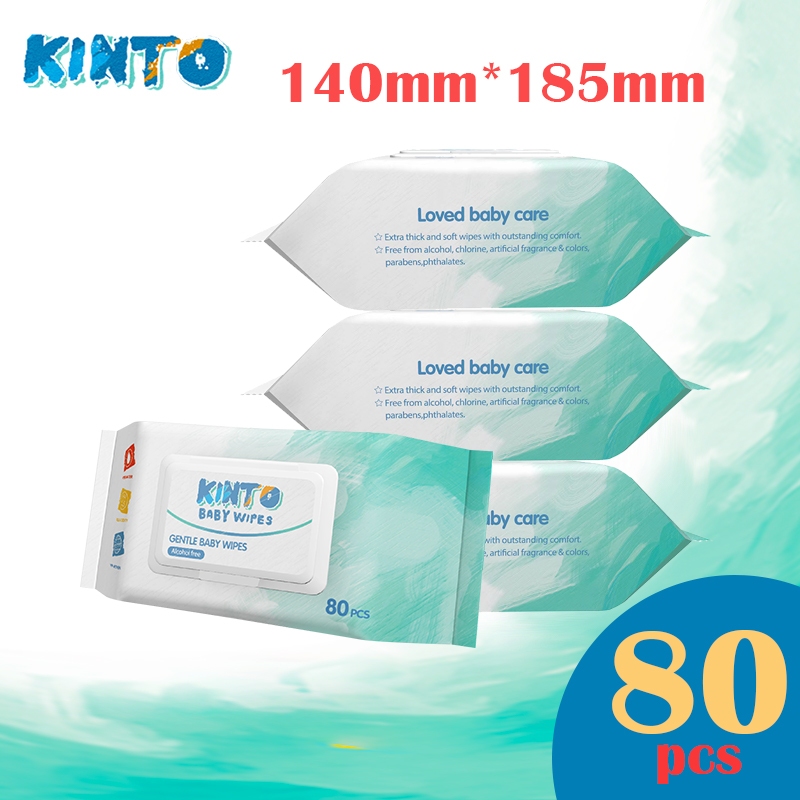 【ผลิตภัณฑ์ใหม่】 ทิชชู่เปียก kinto 80pcs   ห่อใหญ่ขึ้น  แผ่นหนาขึ้น แผ่นใหญ่ขึ้น 140mmX185mm baby wipes wet tiusse