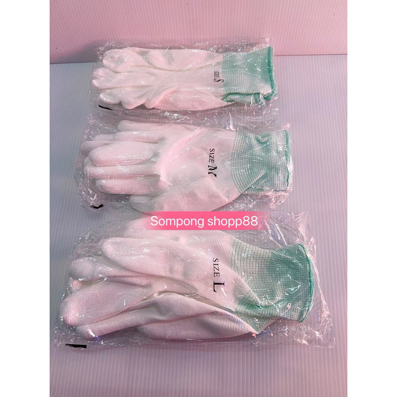 ถุงมือโพลีเอสเตอร์ (ยกโหล 12คู่) ถุงมือเคลือบ PU เต็มฝ่ามือ ถุงมือกันบาด กันลื่น SIZE S M L ของแท้ อย่างดี พร้อมส่ง