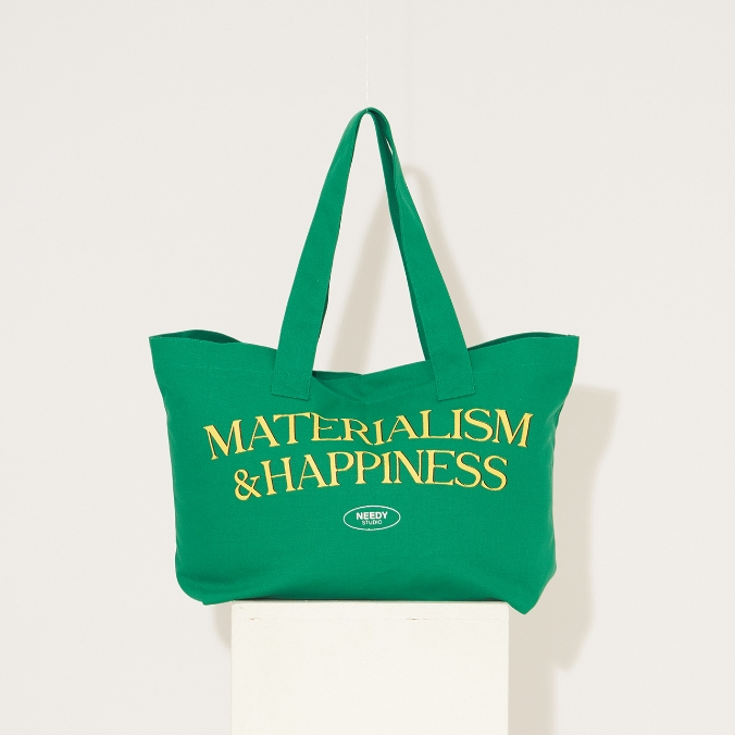 กระเป๋าผ้าแคนวาสพิมพ์ลาย MATERIALISM & HAPPINESS สีเขียว