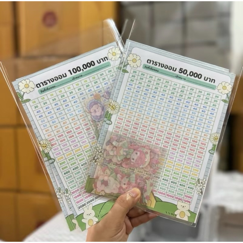 สติกเกอร์ตารางออม ชุดละ 1 แผ่น มีแถมสติกเกอร์การ์ตูน