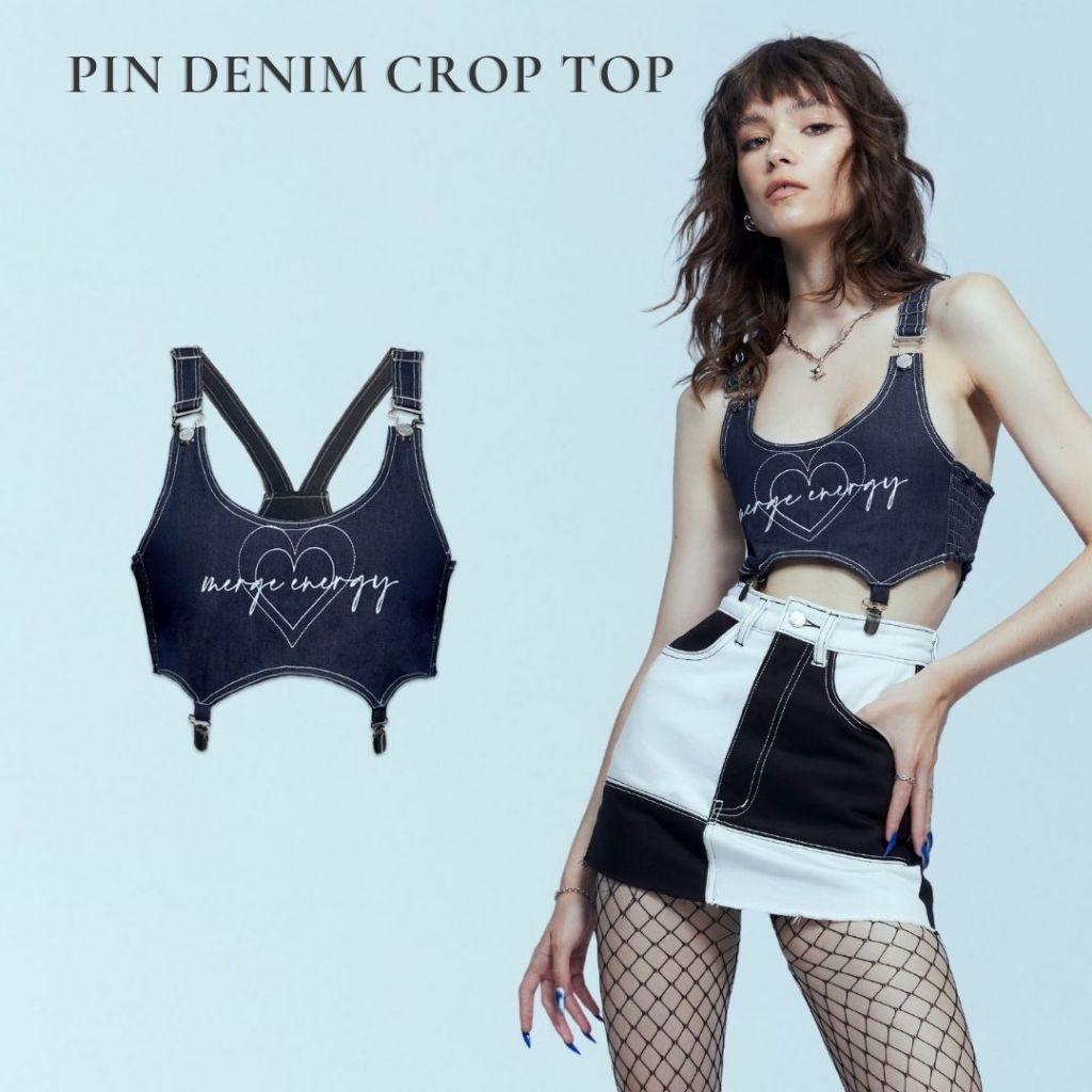 Merge Official - Pin Denim Crop Top (พร้อมส่ง)