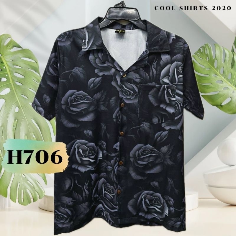 เสื้อฮาวาย ผ้าไหมอิตาลี Black rose H706