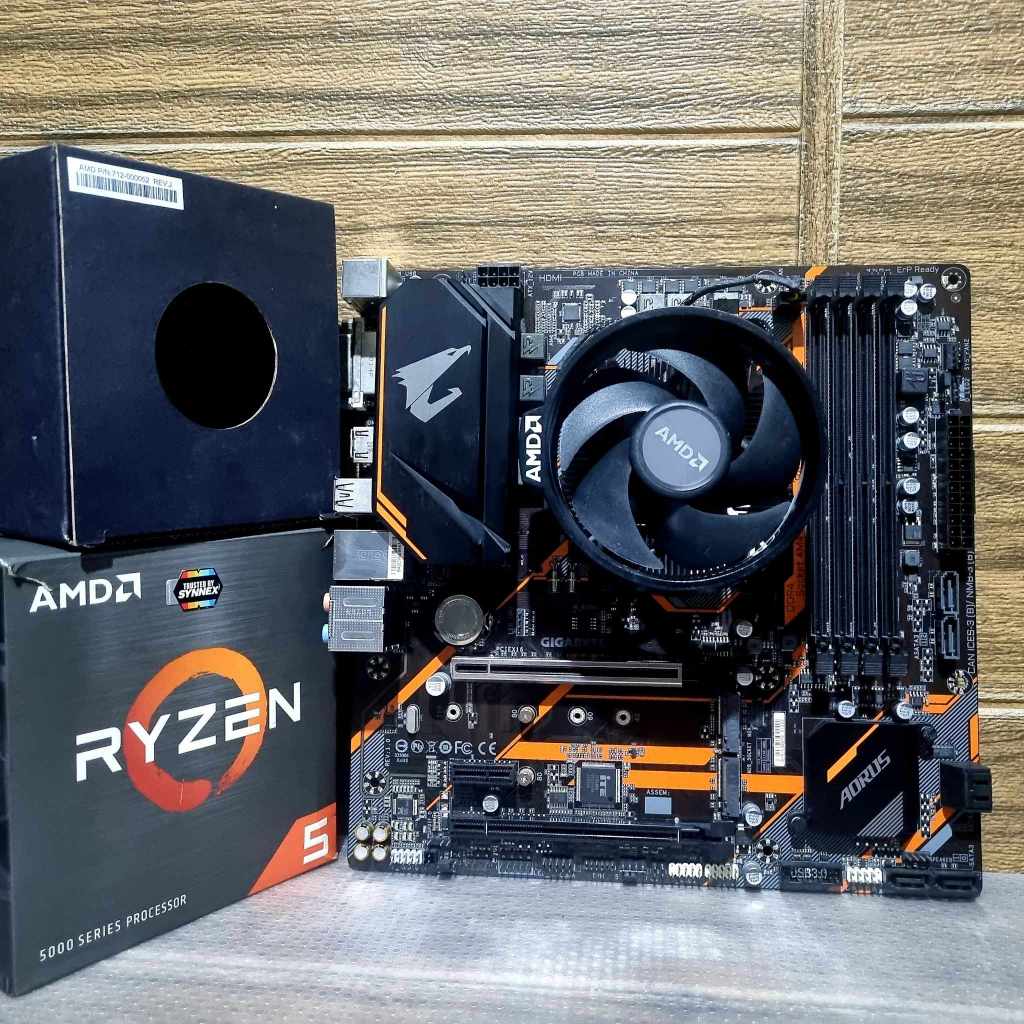 CPU AMD RYZEN 5 5600X 6C/12T + GIGABYTE B450M AORUS ELITE (AM4) มือ2 ใช้งานปกติ