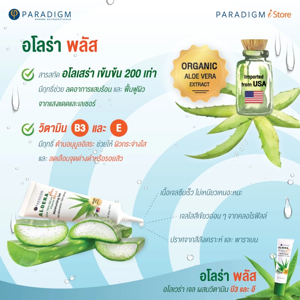 PARADIGM Aloera Plus อโลร่า พลัส เจลว่านหางจระเข้ ผสมวิตามินบี3 & อี ให้ความชุ่มชื้นและบำรุงผิว thumbnail 3