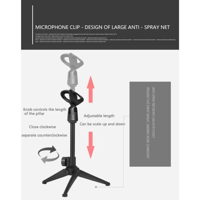ขาตั้งไมโครโฟนสามขาแบบพับได้ MIC แท่นวางบนโต๊ะไมโครโฟนแบบหนีบ