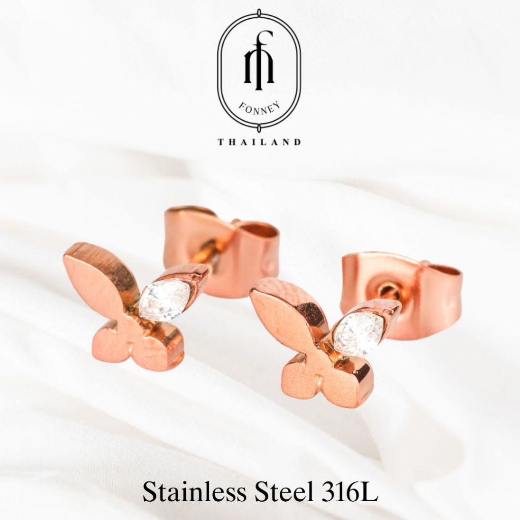 ต่างหูสแตนเลส316L ไม่แพ้! ไม่ลอก ไม่ดำ สีPinkgold