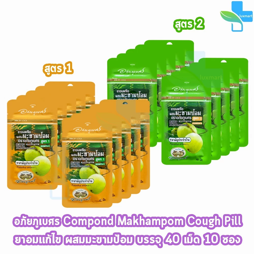 อภัยภูเบศร ยาอมแก้ไอ ผสมมะขามป้อม สูตร1,2 40 เม็ด [10 ซอง] II 221X ยาสามัญประจำบ้าน