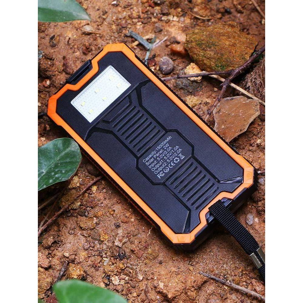 Outdoor Solar Power Bank Case Portable Dual USB Solar Battery Charger Flashlight แบตสำรอง พลังงานแสงอาทิตย์