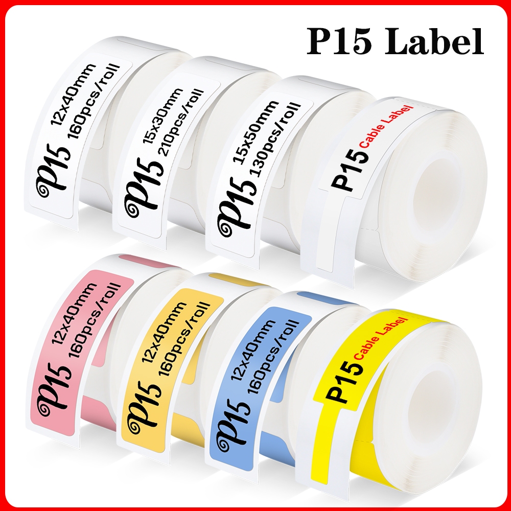 5ม้วน P15  สติกเกอร์เทปฉลากความร้อน 15*30mm 12*40mm 15*50mm Label for D30 P12 P15 P11 Label Printer