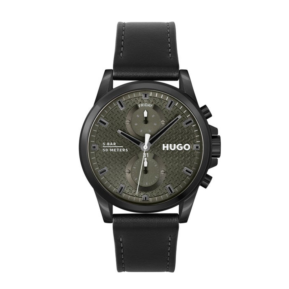 HUGO BOSS นาฬิกาผู้ชาย RUN รุ่น HB1530313 สายหนัง สีดำ 44มม.