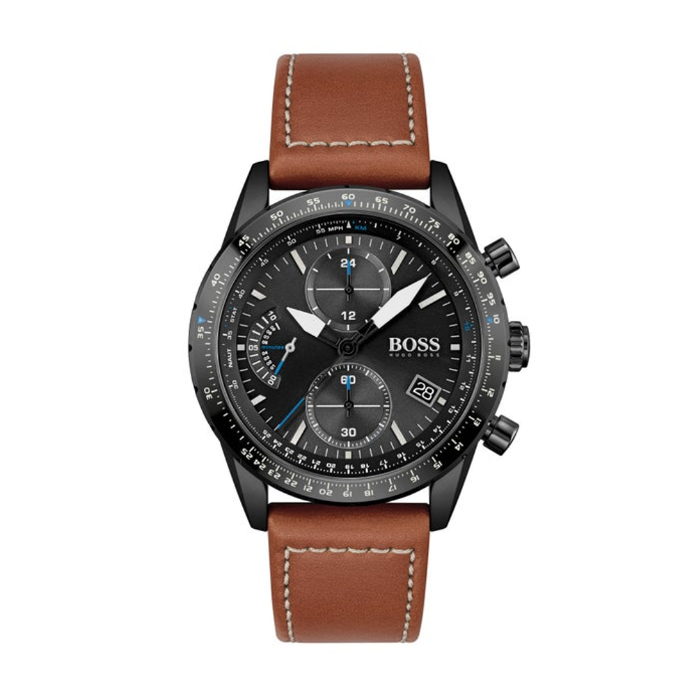 HUGO BOSS นาฬิกาผู้ชาย PILOT EDITION รุ่น HB1513851 สายหนัง สีน้ำตาล 44มม.