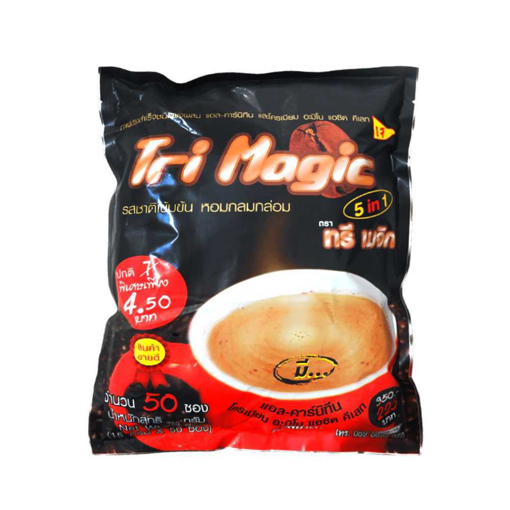 กาแฟทรีเมจิก tri magic 50ซอง(1ห่อใหญ่) 5in1 ไม่มีน้ำตาล รสชาติกาแฟหอมกลมกล่อม อร่อย