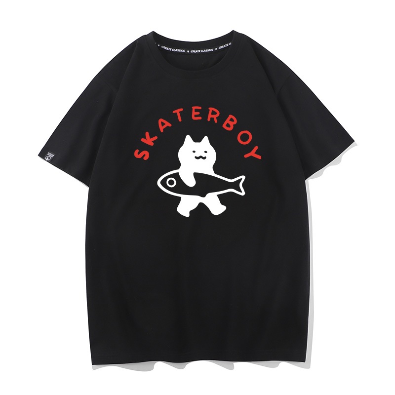 เสื้อยืดแขนสั้น แมว SKATERBOY เสื้อสกรีน ผ้าคอตตอน100% S-3XL