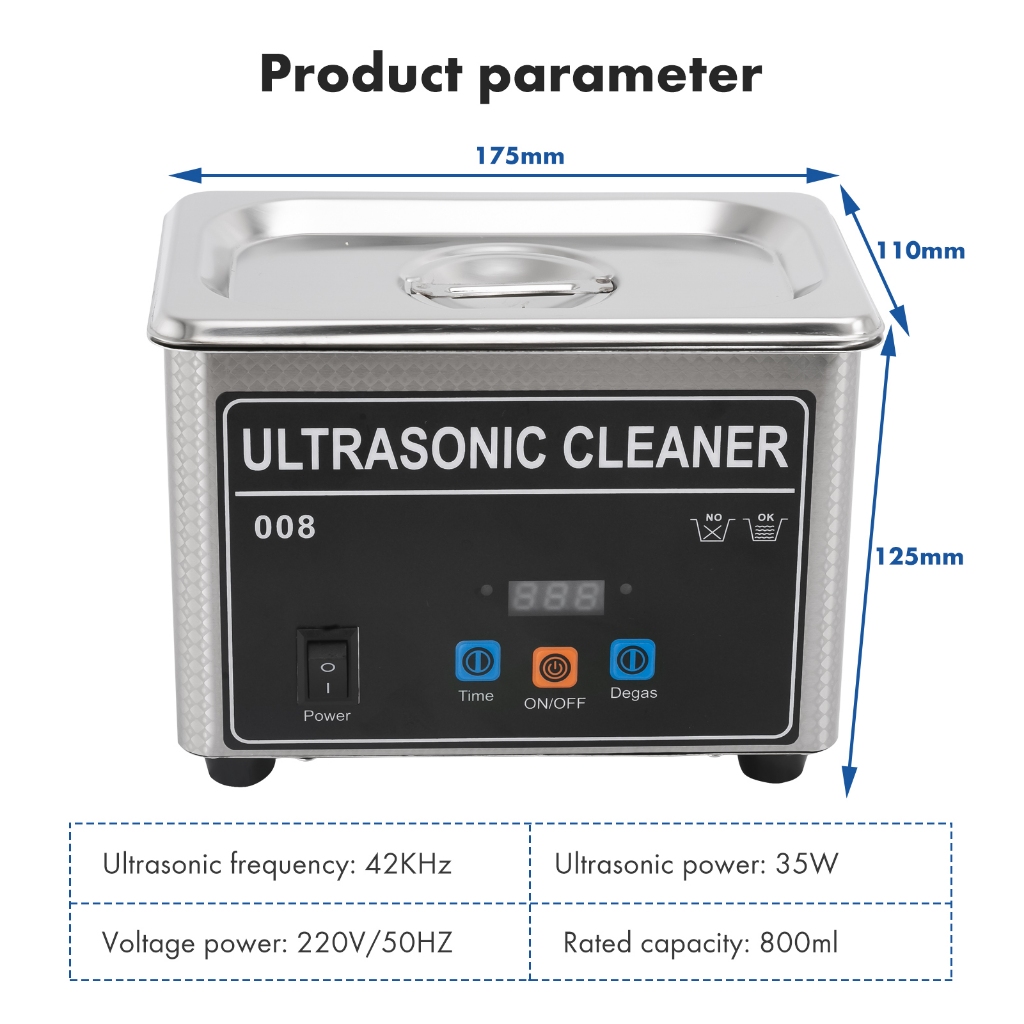 800ml 65Hz Ultrasonic cleaner เครื่องทำความสะอาดอัลตราโซนิก  สำหรับแว่นตาและนาฬิกาทำความสะอาดเครื่องประดับ - รูปที่ 6