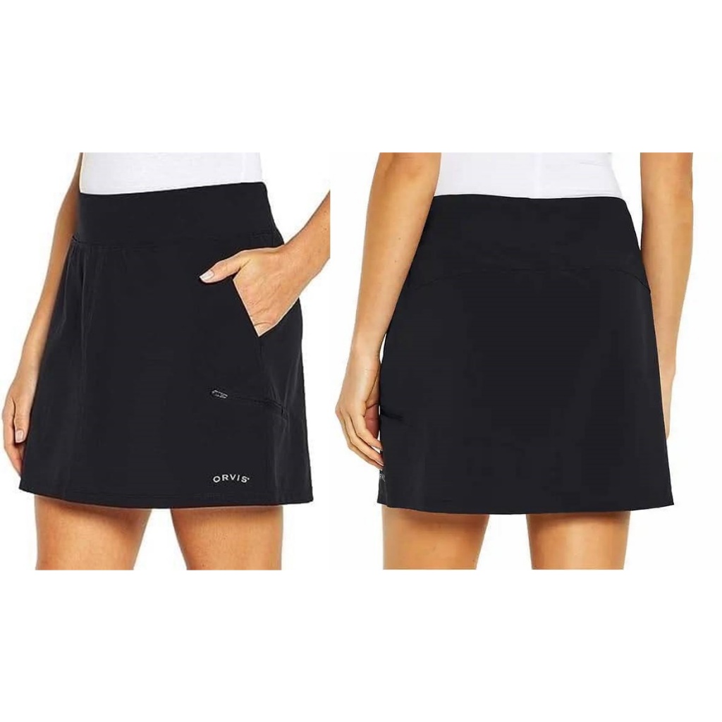 Orvis กระโปรงสั้น มีกางเกงขาสั้นกันโป๊ด้านใน เอวยางยืด กระเป๋าสองข้าง กระเป๋าซิป1ด้านข้าง ผ้าPolyผสม