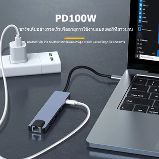 8-in-1Type-C Hub USB C เป็นUSB3.0 2.0HDMI 4K LAN RJ 45 เครื่องอ่านการ์ด SD/TF USB C PD HUB สําหรับโทรศัพท์มือถือแล็ปท็อป