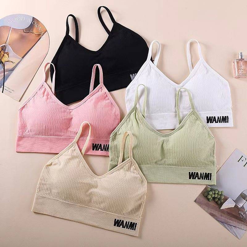 [Y D]N13(#N55) พร้อมส่ง เสื้อสายเดี่ยวปักลายWANMIเสื้อในผู้หญิงแฟชั่น สีสันสดใส สปอร์ตบราแบบสวม