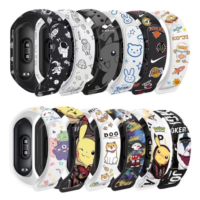 สายรัด Mi Band 3 4 5 6 พิมพ์การ์ตูน สายรัดซิลิโคน Miband TPU Soft Band