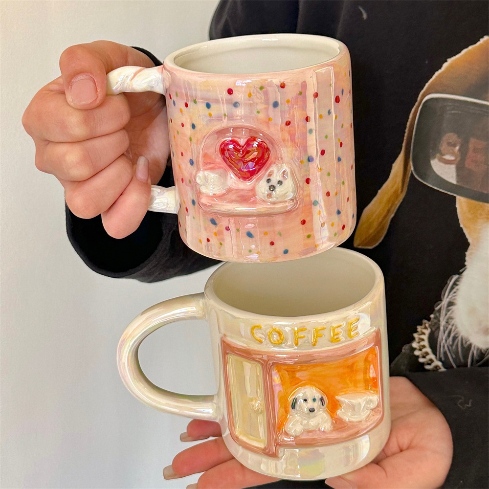 [พร้อมส่ง] Couple pearlescent puppy ceramic cup แก้วเซรามิค แก้วน้ำ