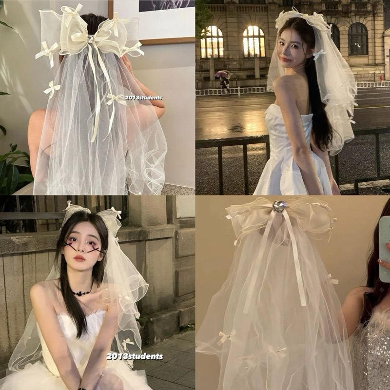 [ส่งเร็วถึงมือใน1-2วัน] เวลเจ้าสาวโบว์หลากสีเยอะ มีแบบให้เลือกเยอะมาก ผ้าคลุมหน้าเจ้าสาว ผ้าแก้ว กิ๊บติดผมเวลเจ้าสาว - รูปที่ 4