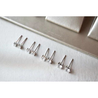 ต่างหูเงินแท้ 925 ประดับเพชร CZ Swiss Diamond งานฝัง 4 เตย - Allure Jewelry