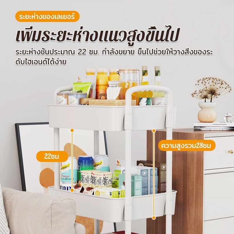 ชั้นวางรถเข็น 4ชั้น ชั้นวางของมีล้อเลื่อน ชั้นเก็บของในครัว ชั้นวางพลาสติก เคลื่อนย้ายสะดวก มีหลายสีให้เลือก - รูปที่ 4