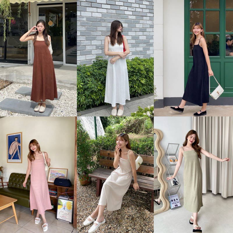 Teera พร้อมส่ง เดรสสายเดี่ยวคอเหลี่ยมผ้าท็อฟฟี่ญี่ปุ่นเนื้อนุ่มใส่สบายสายปรับได้นะคะ Nanny v2.
