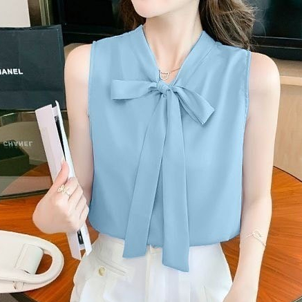 เสื้อผูกคอโบว์หน้า แขนกุด ใส่สูททับได้ M-XL